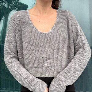 Grey Knit Slouchy Crop Sweater